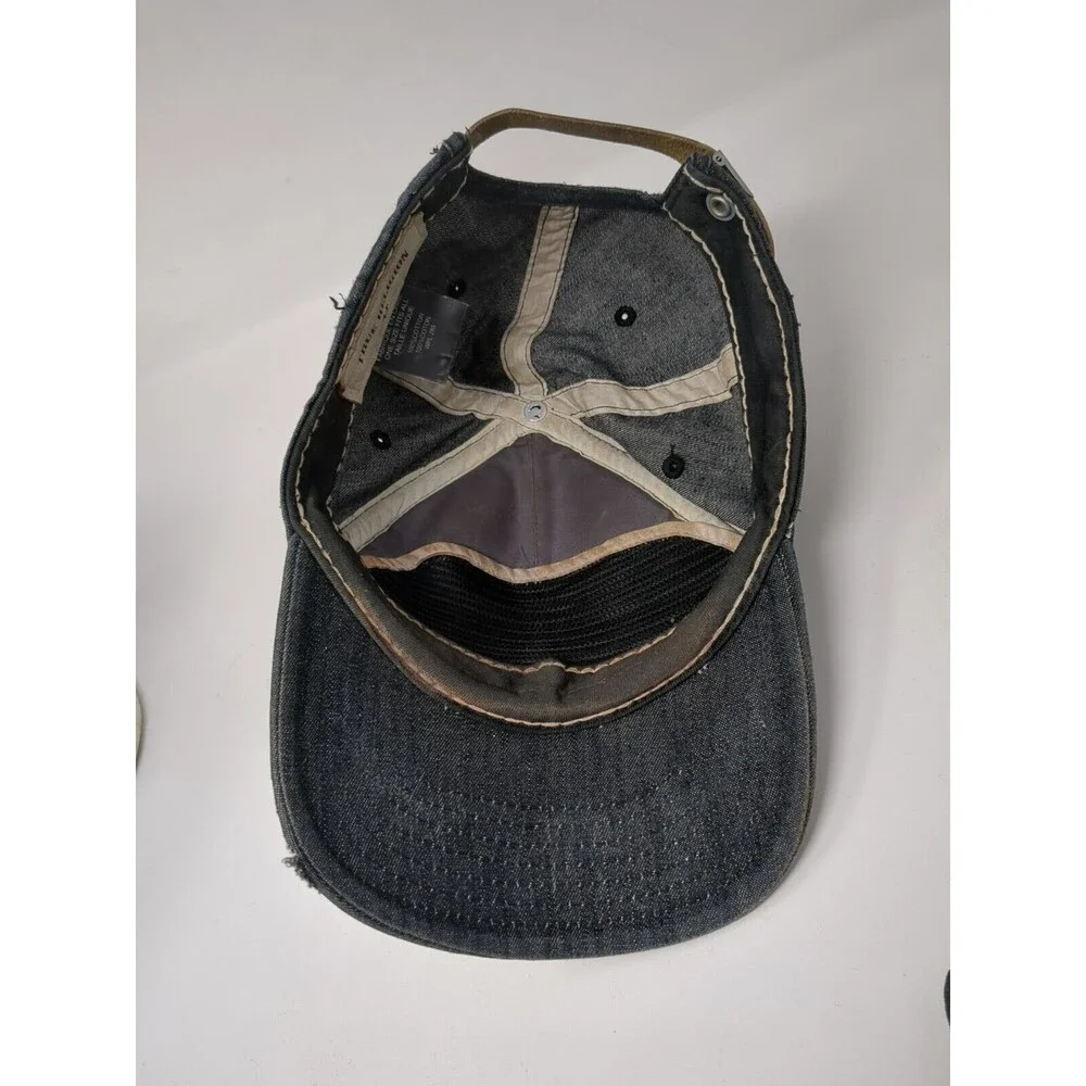 Vintage True Religion Denim Baseball Cap Leather Strap Hat‎ Blue Patch Logo Y2K